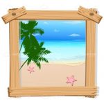 Beach View with Rustic Wooden Frame